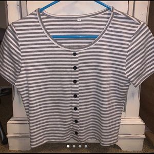 striped grey and white button up t shirt